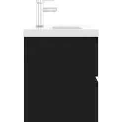 vidaXL - Wastafelkast En Wastafel - Zwart - Bewerkt hout - 90 x 38.5 x 45 cm