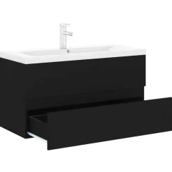vidaXL - Wastafelkast En Wastafel - Zwart - Bewerkt hout - 90 x 38.5 x 45 cm