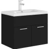vidaXL - Wastafelkast En Wastafel - Zwart - Bewerkt hout - 60 x 38.5 x 46 cm