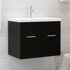 vidaXL - Wastafelkast En Wastafel - Zwart - Bewerkt hout - 60 x 38.5 x 46 cm