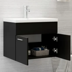 vidaXL - Wastafelkast En Wastafel - Zwart - Bewerkt hout - 60 x 38.5 x 46 cm