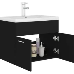 vidaXL - Wastafelkast En Wastafel - Zwart - Bewerkt hout - 60 x 38.5 x 46 cm