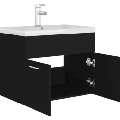 vidaXL - Wastafelkast En Wastafel - Zwart - Bewerkt hout - 60 x 38.5 x 46 cm