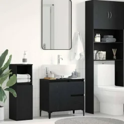 vidaXL - Wastafelonderkast met 1 deur 2 lades - Zwart eiken - Hout - 65x33x60 cm