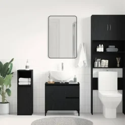 vidaXL - Wastafelonderkast met 1 deur 2 lades - Zwart eiken - Hout - 65x33x60 cm