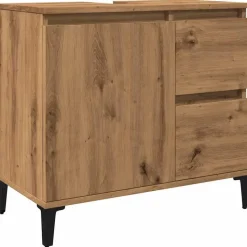 vidaXL - Wastafelonderkast - 1 deur 2 lades - Artisanaal eiken - 65x33x60 cm