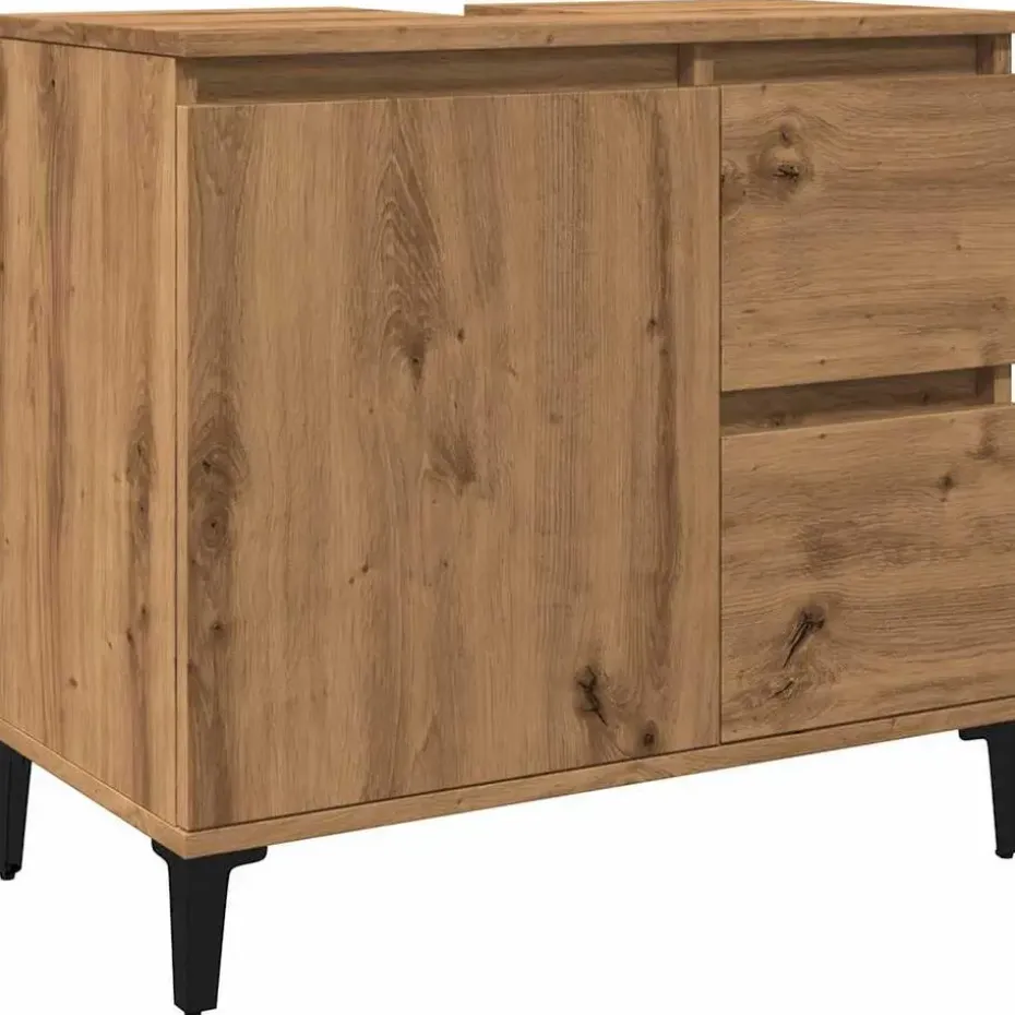 vidaXL - Wastafelonderkast - 1 deur 2 lades - Artisanaal eiken - 65x33x60 cm