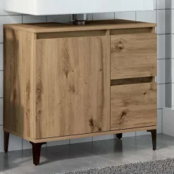 vidaXL - Wastafelonderkast - 1 deur 2 lades - Artisanaal eiken - 65x33x60 cm