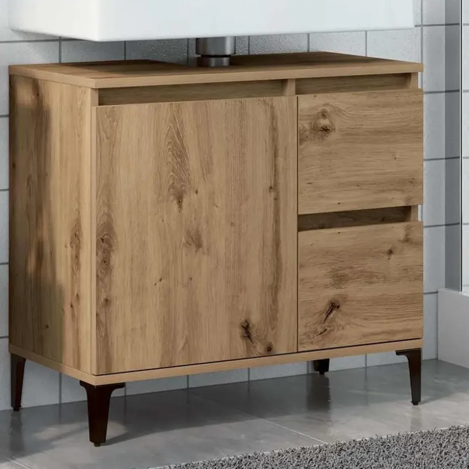 vidaXL - Wastafelonderkast - 1 deur 2 lades - Artisanaal eiken - 65x33x60 cm