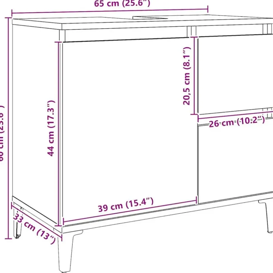 vidaXL - Wastafelonderkast - 1 deur 2 lades - Artisanaal eiken - 65x33x60 cm