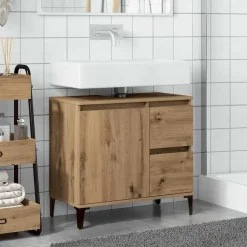 vidaXL - Wastafelonderkast - 1 deur 2 lades - Artisanaal eiken - 65x33x60 cm