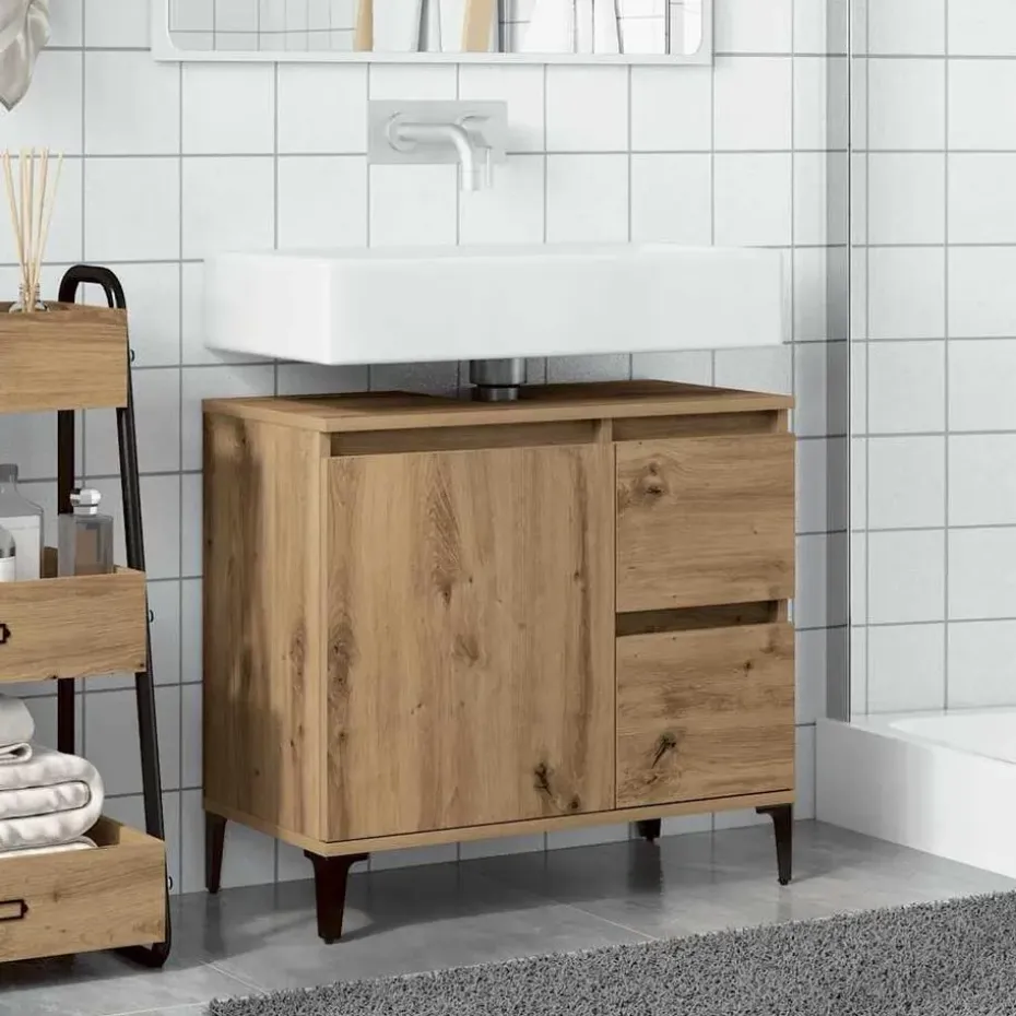 vidaXL - Wastafelonderkast - 1 deur 2 lades - Artisanaal eiken - 65x33x60 cm