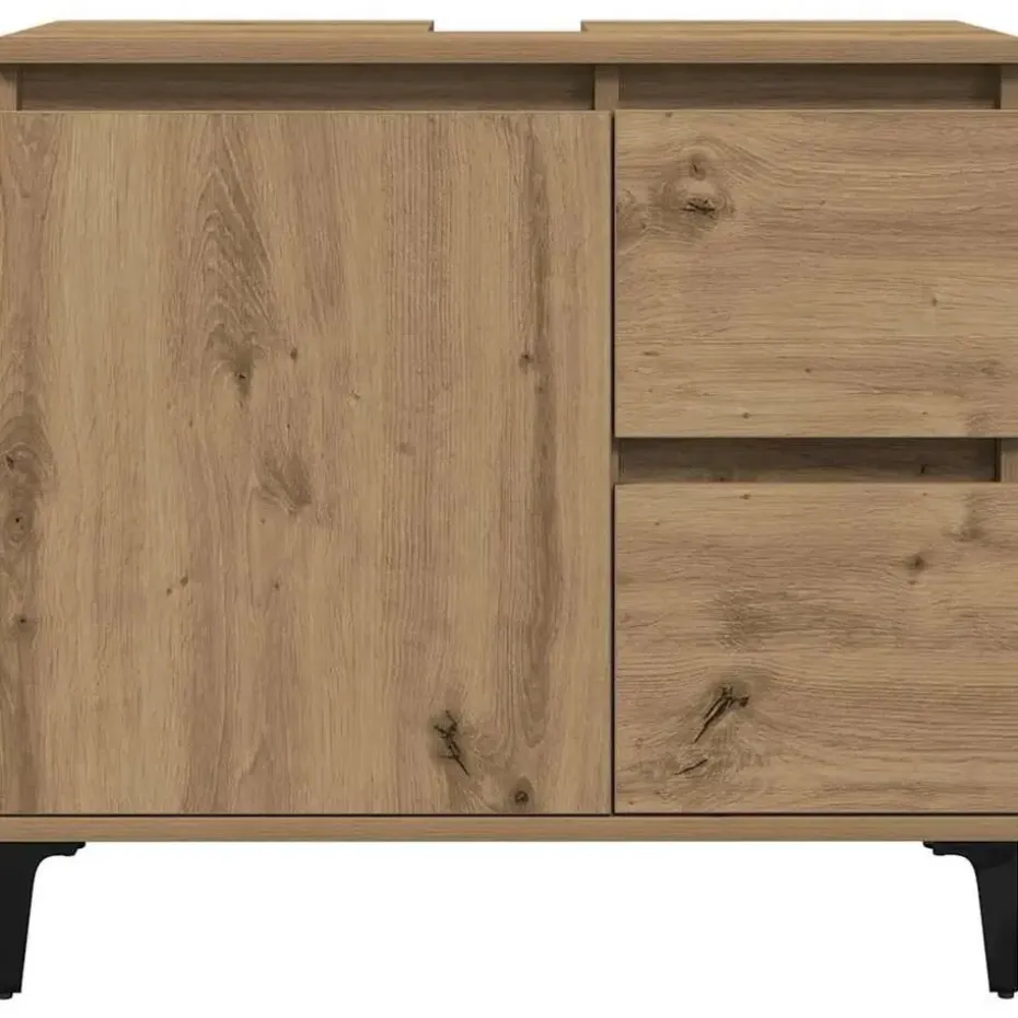 vidaXL - Wastafelonderkast - 1 deur 2 lades - Artisanaal eiken - 65x33x60 cm