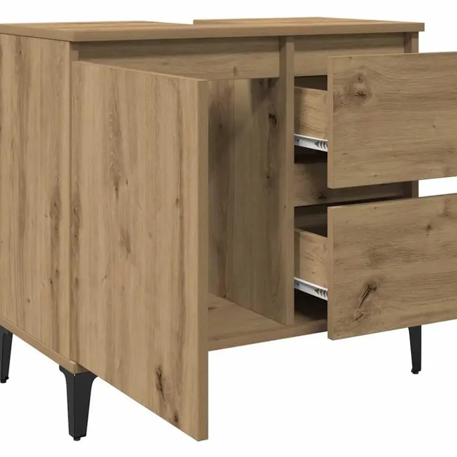 vidaXL - Wastafelonderkast - 1 deur 2 lades - Artisanaal eiken - 65x33x60 cm