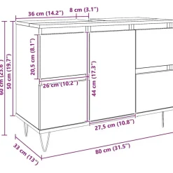 vidaXL - Wastafelonderkast - 1 deur 4 lades - Bewerkt hout - 80x33x60 cm