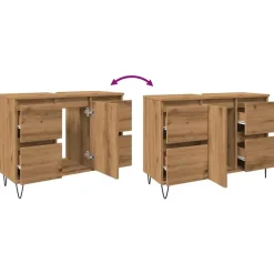 vidaXL - Wastafelonderkast - 1 deur 4 lades - Bewerkt hout - 80x33x60 cm