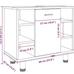 vidaXL - Wastafelonderkast met 1 deur 6 vakken - Betongrijs spaanplaat - 60 cm