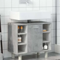 vidaXL - Wastafelonderkast met 1 deur 6 vakken - Betongrijs spaanplaat - 60 cm