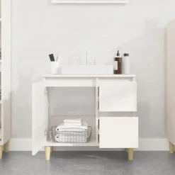 vidaXL - Wastafelonderkast met 1 deur 2 lades - Wit - Hout - 65x33x60 cm