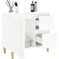 vidaXL - Wastafelonderkast met 1 deur 2 lades - Wit - Hout - 65x33x60 cm