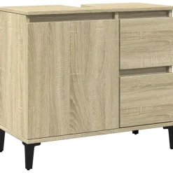 vidaXL - Wastafelonderkast - 1 deur 2 lades - Sonoma eiken - Hout - 65x33x60 cm