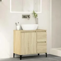 vidaXL - Wastafelonderkast - 1 deur 2 lades - Sonoma eiken - Hout - 65x33x60 cm