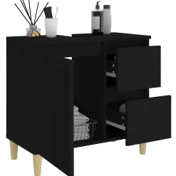 vidaXL - Wastafelonderkast met 1 deur 2 lades - Zwart - Hout - 65x33x60 cm