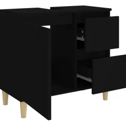 vidaXL - Wastafelonderkast met 1 deur 2 lades - Zwart - Hout - 65x33x60 cm