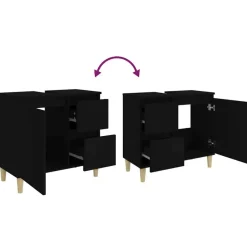 vidaXL - Wastafelonderkast met 1 deur 2 lades - Zwart - Hout - 65x33x60 cm