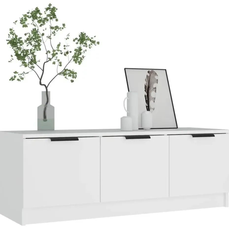 vidaXL - Wit TV-meubel met 3 deuren - Bewerkt hout - 102x35x36,5 cm