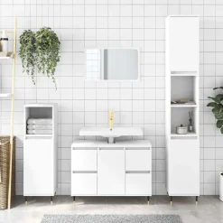 vidaXL - Wit Wastafelonderkast - 1 deur 4 lades - Bewerkt hout - 80x33x60 cm