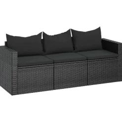 vidaXL - 3-zits Tuinbank - Zwart - Poly rattan