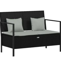 vidaXL - 2-zits Tuinbank met kussens - Zwart - Poly rattan - 112x59x82.5 cm