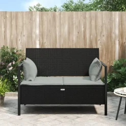 vidaXL - 2-zits Tuinbank met kussens - Zwart - Poly rattan - 112x59x82.5 cm