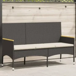 vidaXL - 3-zits Tuinbank met kussens - Zwart poly rattan - 140x54x85 cm