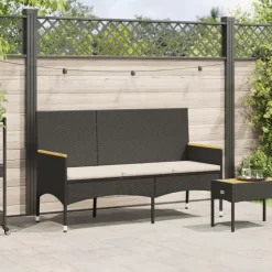 vidaXL - 3-zits Tuinbank met kussens - Zwart poly rattan - 140x54x85 cm