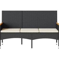 vidaXL - 3-zits Tuinbank met kussens - Zwart poly rattan - 140x54x85 cm