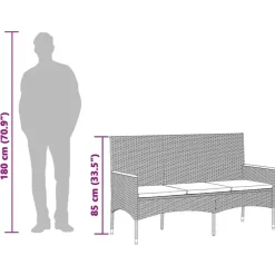 vidaXL - 3-zits Tuinbank met kussens - Zwart poly rattan - 140x54x85 cm