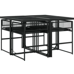 vidaXL - 4-zits Tuinset - Inklapbaar - Zwart - PE rattan - 110x107 cm