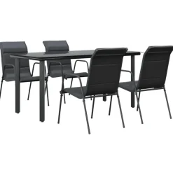 vidaXL - 4-zits Tuinset - Zwart - Textileen met voering en staal - 160x80 cm