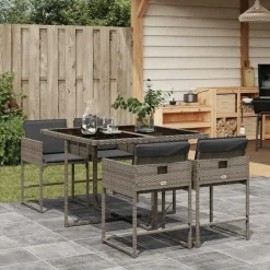 vidaXL - 4-zits Tuinset donkergrijs kussens - Grijs - Poly rattan - 110x106 cm