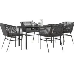 vidaXL - 5-zits Tuinset grijs kussens - Zwart PE rattan en staal - 160x80 cm