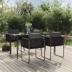 vidaXL - 4-zits Tuinset met kussens - Zwart PE rattan en staal - 160x80 cm