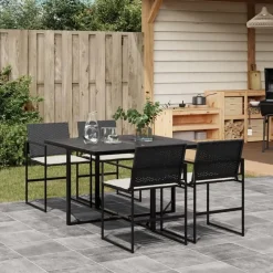 vidaXL - 4-zits Tuinset wit kussens - Inklapbaar - Zwart PE rattan - 110x107 cm