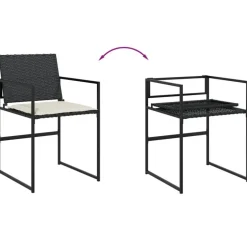 vidaXL - 4-zits Tuinset wit kussens - Inklapbaar - Zwart PE rattan - 110x107 cm