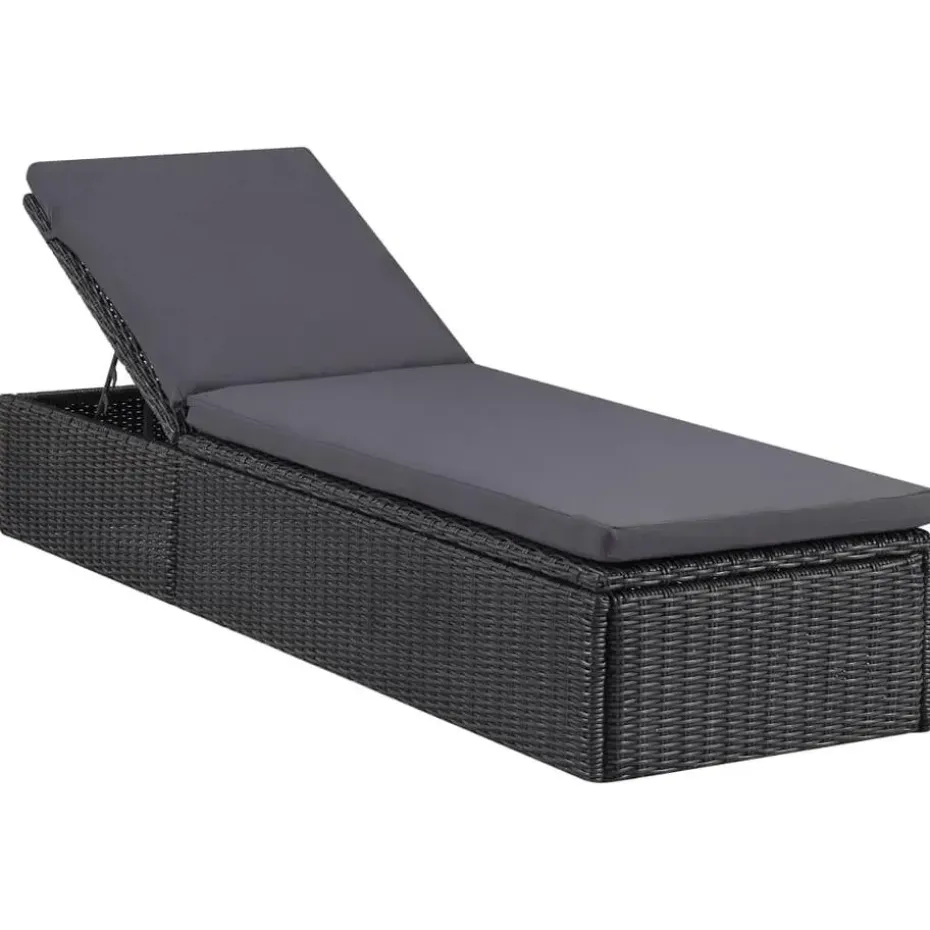 vidaXL - Zonnebed - Zwart - Poly rattan