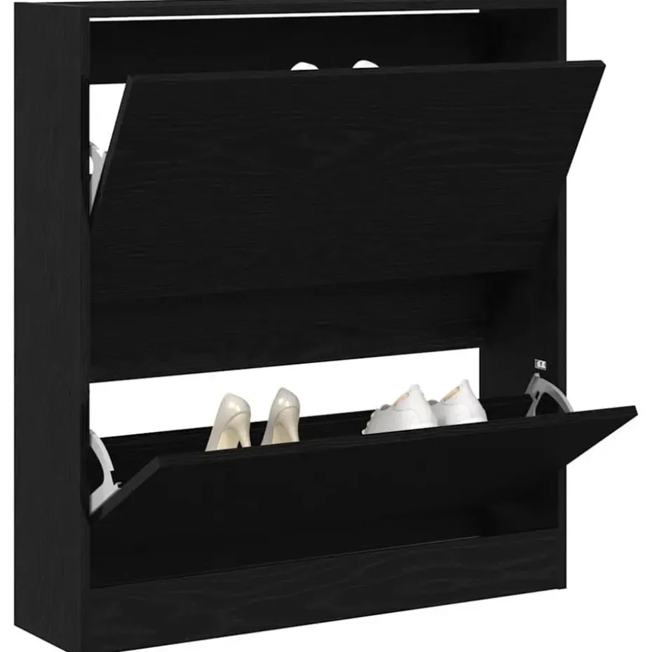 vidaXL - Zwart Schoenenkast met 2 vakken - Bewerkt hout - 80x21x87.5 cm