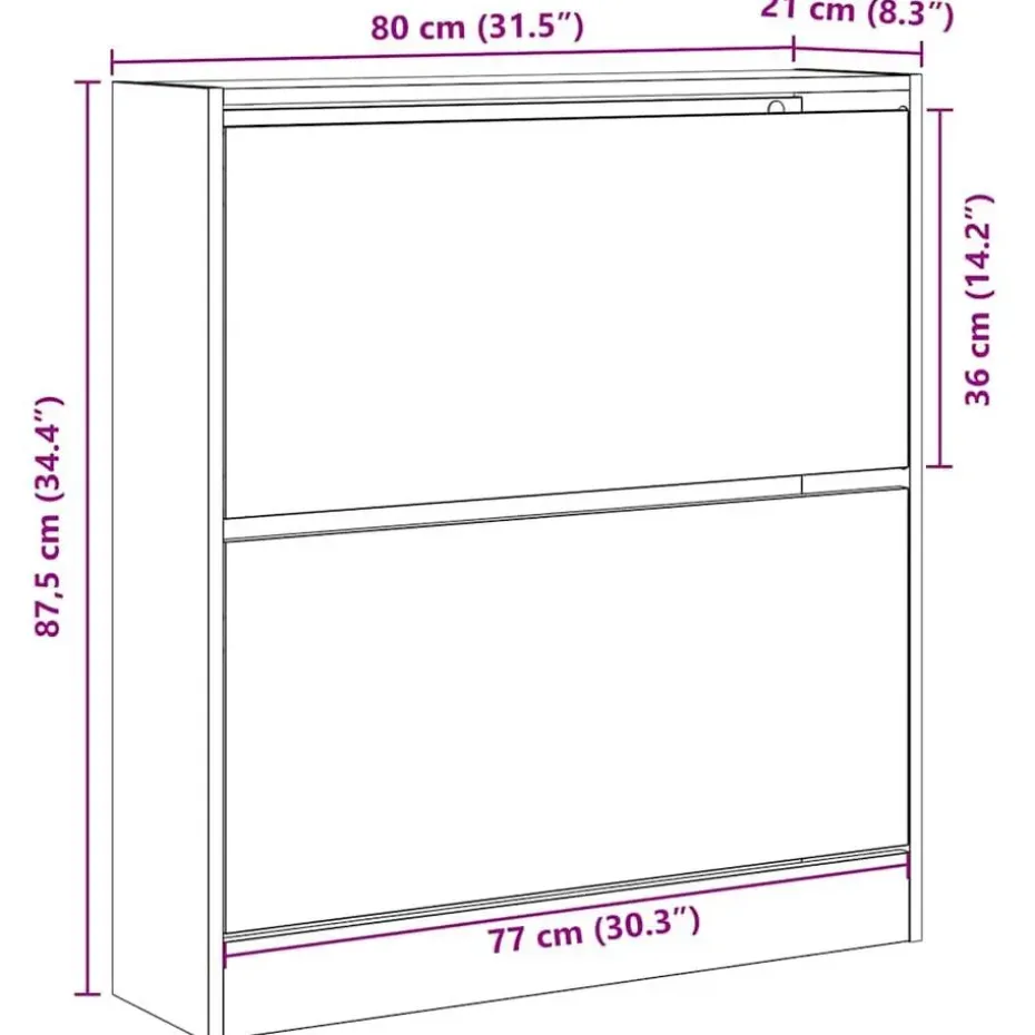 vidaXL - Zwart Schoenenkast met 2 vakken - Bewerkt hout - 80x21x87.5 cm