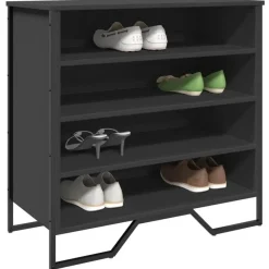 vidaXL - Zwart Schoenenkast met 4 vakken - Bewerkt hout en metaal - 80x38x78 cm