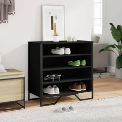 vidaXL - Zwart Schoenenkast met 4 vakken - Bewerkt hout en metaal - 80x38x78 cm